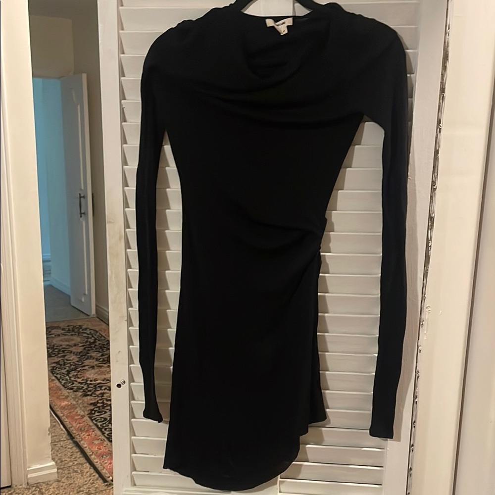 Helmut Lang Black Long Sleeve Cowl Neck Bodycon Dress